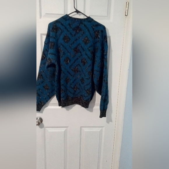 Men's Vintage 90's Style By Elegant,  Blue and Black Crewneck Sweater - Picture 3 of 3